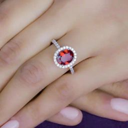 925 Silver 2.5 Ct Solitaire Red Ruby and American Diamond Classic Halo Ring for Women & Girls-image-91