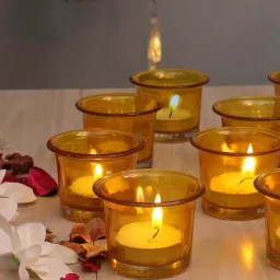 Homesake 'Easter' Mustard Glass Tea Light Candle Holder - Set of 6-47