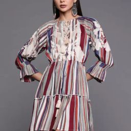 Indo Era Multicolored Cotton Embroidered A-Line Dress-image-4