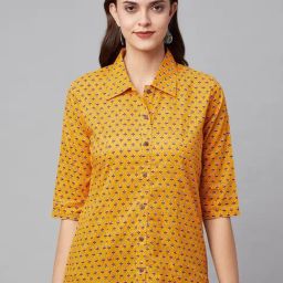 Divena Yellow Cotton Printed Shirt-image-30