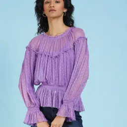 Label Ritu Kumar Purple Self Design Top With Camisole-image-67