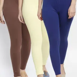 Gracit Blue & Cream Mid Rise Leggings - Pack Of 3-image-65