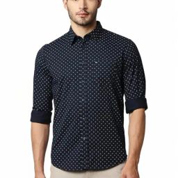 Basics Blue Slim Fit Printed Shirt-image-65