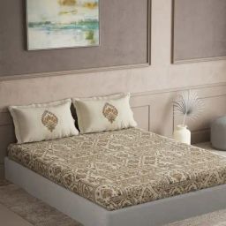 DDecor Elemental Yellow Cotton Ethnic 180 TC Super King Bedsheet with 2 Pillow Covers-image-92