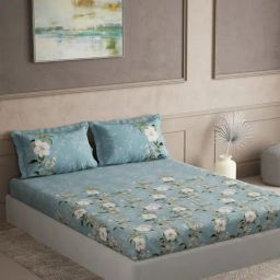 DDecor Maxima Blue Cotton Floral 180 TC Super King Bedsheet with 2 Pillow Covers-picture-7