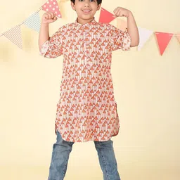 Fabindia Boys Geometric Printed Festive Cotton Straight Kurtas-54