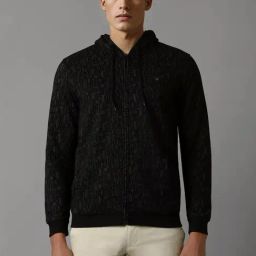 Louis Philippe Black Cotton Regular Fit Printed Hooded Sweatshirt-picture-8