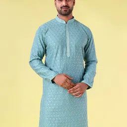 AURIK Men Geometric Woven Design Sequinned Straight Kurta-picture-42