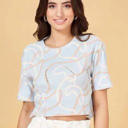 People by Pantaloons Blue Printed Crop Top-image-47