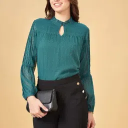 YU by Pantaloons Green Self Pattern Top-image-24