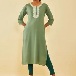 Soch Green Rayon Yoke Design Kurta With Thread Work-image-59