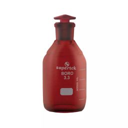 Supertek 2000 ml Graduated Amber Heavy Duty Reagent Bottle With Interchangeable Flat Head Glass Stopper, 12.181.2000-29