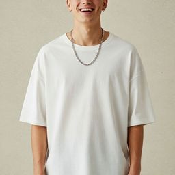 SMAN Men Drop-Shoulder Sleeves Monochrome Raw Edge T-shirt-image-58