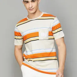 Smileyworld Beige Cotton Regular Fit Striped T-Shirt-picture-1