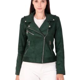 Leather Retail Green Regular fit Solid Casual Jacket-38