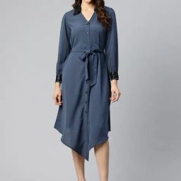 Cottinfab Dark Grey Embellished Shirt Dress-image-51
