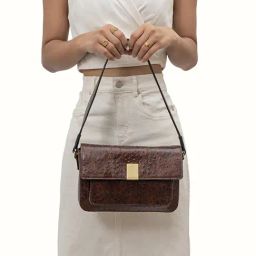 Hidesign EOSS SS 24 Brown Textured Medium Shoulder Handbag-8
