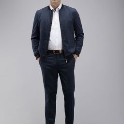 Park Avenue Neo Fit Striped Stand Collar Formal 2 Piece Suits-picture-1