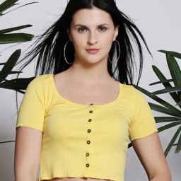 Sera Yellow Regular Fit Crop Top-image-77