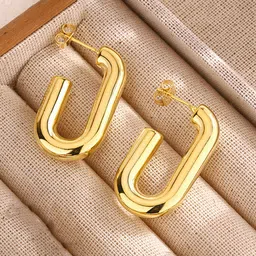 Jewels Galaxy Stainless Steel Gold-Plated Contemporary Half Hoop Earrings-18