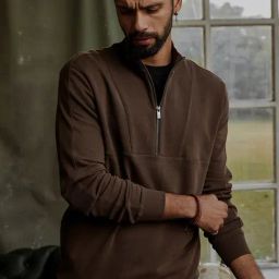 ANDAMEN Dark Brown Regular Fit Hign Neck Cotton Pullover-image-84