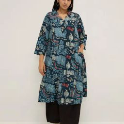 Diza by Westside Indigo Botanical Design A-Line Kurta-image-1