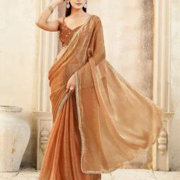 Tikhi Imli Orange Solid Saree with Unstitched Blouse-picture-45