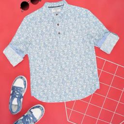 Pantaloons Junior Kids Alaskan Blue Cotton Printed Full Sleeves Shirt-image-9