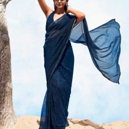 Tikhi Imli Blue Solid Ready To Wear Saree with Unstitched Blouse-image-58