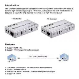 Techut 4K 100 M HDMI Extender With Audio Over Cat 6/7 Media Streaming Device (Silver) image 2