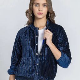 SHAYE Blue Textured Jacket-picture-39