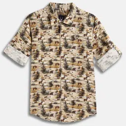 Allen Solly Boys Beige Cotton Printed Shirt-picture-1