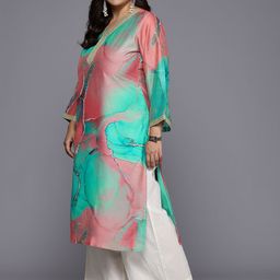 A PLUS BY AHALYAA Plus Size Printed Flared Sleeves Chanderi Kurta image 4