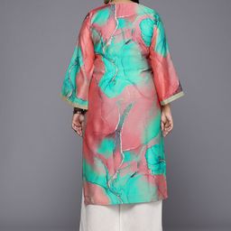 A PLUS BY AHALYAA Plus Size Printed Flared Sleeves Chanderi Kurta image 5