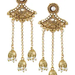Zaveri Pearls Yellow & White Alloy Jhumki Drop Earrings-30