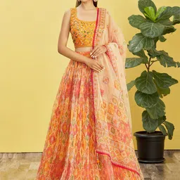 DIVASTRI Embroidered Sequinned Semi-Stitched Lehenga & Unstitched Blouse With Dupatta-picture-4