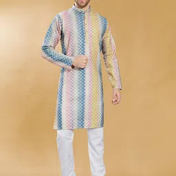 DIVISIVE Band Collar Geometric Embroidered Sequinned Slim Fit Straight Kurta-image-89