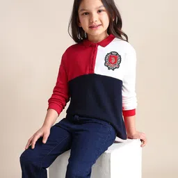 U.S. Polo Assn. Kids Colourblocked Polo Collar Drop-Shoulder Sleeves Pure Cotton T-shirt-image-99