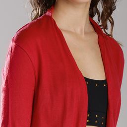 W Red Solid Open Front Shrug image 2