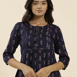 Jaipur Kurti Print Tie-Up Neck Top-image-2
