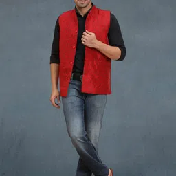 Moda Rapido Woven Design Mandarin Collar Nehru Jacket-image-10