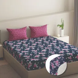 wakefit Navy Blue & Pink Floral 144 TC King Bedsheet Set- 2.74 m x 2.74 m-image-90