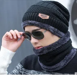 Alexvyan Men Self Design Acrylic Snow & Wind proof Beanie & Scarf-43