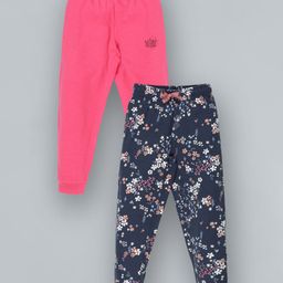 Plum Tree Flower Print Full Length Joggers  Pack Of 2 - Pink Navy-image-16