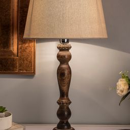 Homesake Eureka Polka Black Wood Table Lamp With Shade - Brown-26