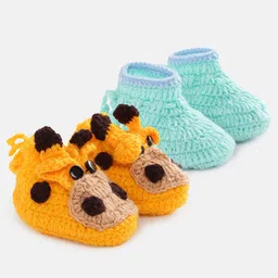 MayRa Knits Pair Of 2 Giraffe Detail Hand Knitted Booties - Yellow-picture-31