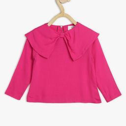 Chuppan Chupai Full Sleeves Bow Applique & Cape Detail Solid Top - Pink-image-99