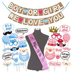 Wobbox Baby Shower Props Mom To Be Sash, Baby Shower Party Decorations Items Blue Pink -Pack Of 32-image-79