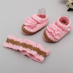 Woonie Crochet Frill Detailed Booties With Headband - Pink-picture-17
