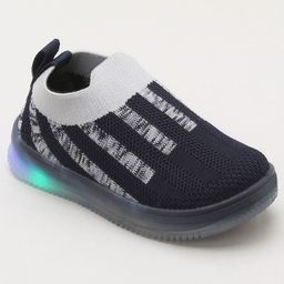 Priaansha Kids Unisex Striped Printed LED Slip On Shoes - Navy Blue-image-58